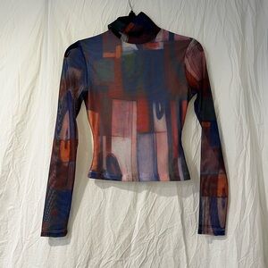 Princess Polly Multicolor Abstract Mock Turtleneck Blouse